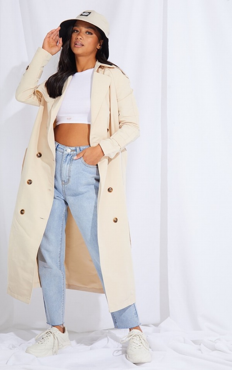 Grey Pretty Little Thing Petite Stone Oversized Trench Coats | XEJZQKD-86