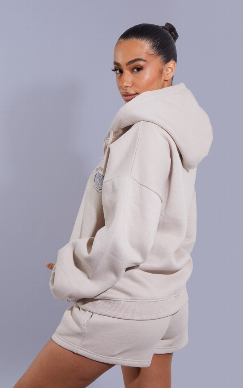 Grey Pretty Little Thing Petite Stone Zip Up Hoodie | NFYSVJO-98