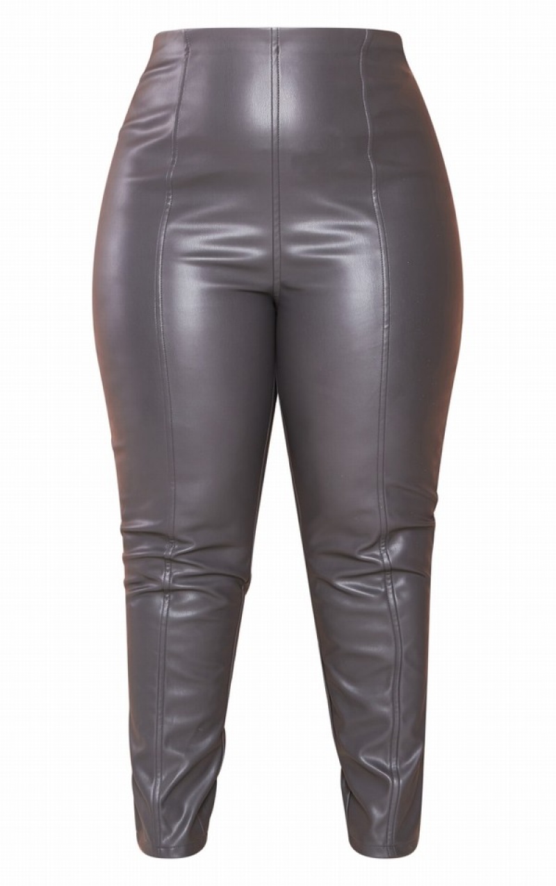 Grey Pretty Little Thing Plus Charcoal Faux Leather Stretch Leggings | XMPGAFZ-53