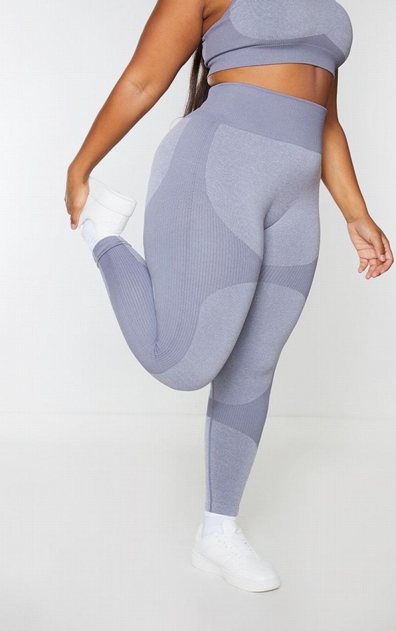 Grey Pretty Little Thing Plus Charcoal Seamless 2 Tone Contour Leggings | LKZHDEY-52