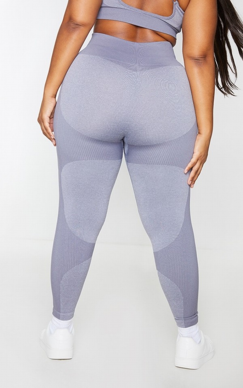 Grey Pretty Little Thing Plus Charcoal Seamless 2 Tone Contour Leggings | LKZHDEY-52