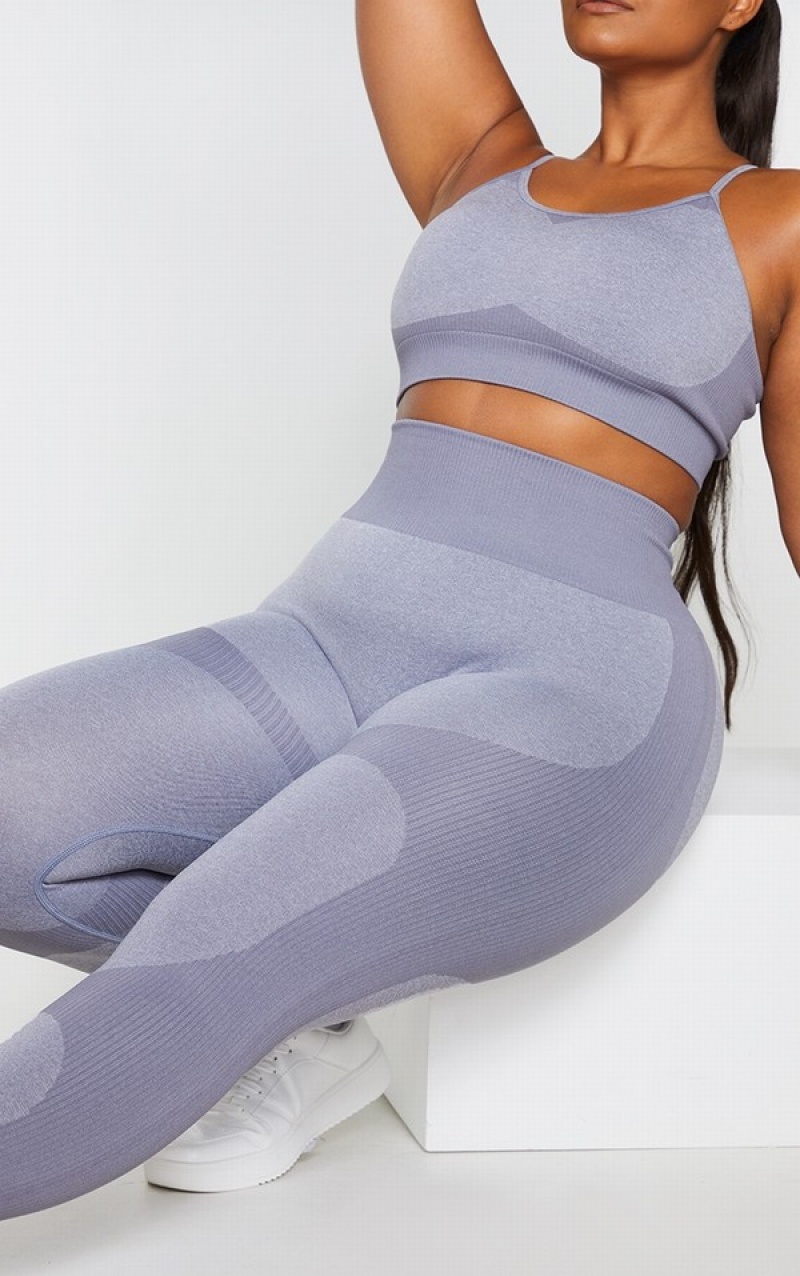 Grey Pretty Little Thing Plus Charcoal Seamless 2 Tone Contour Leggings | LKZHDEY-52