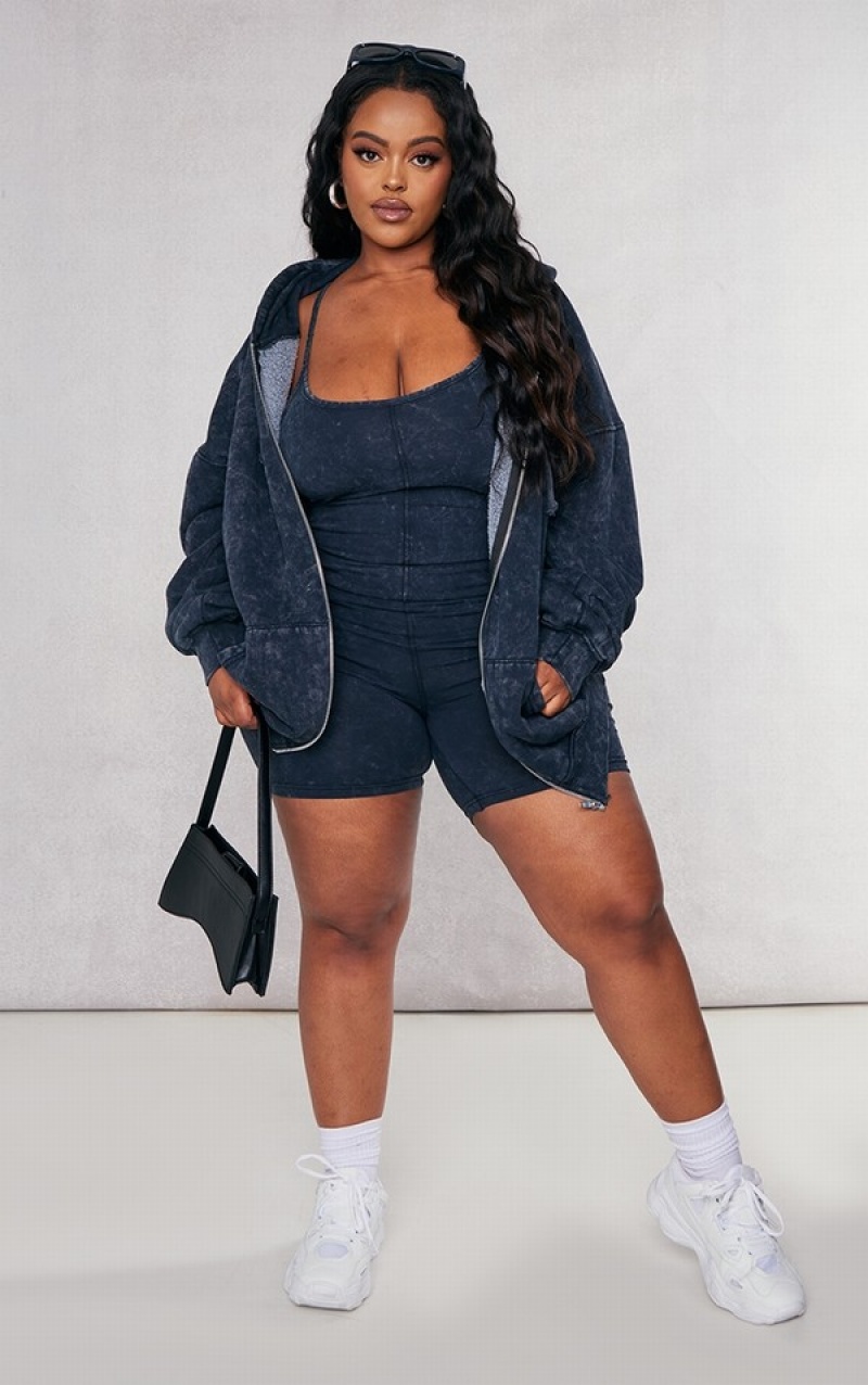 Grey Pretty Little Thing Plus Charcoal Washed Oversized Zip Hoodie | RNISKOL-20