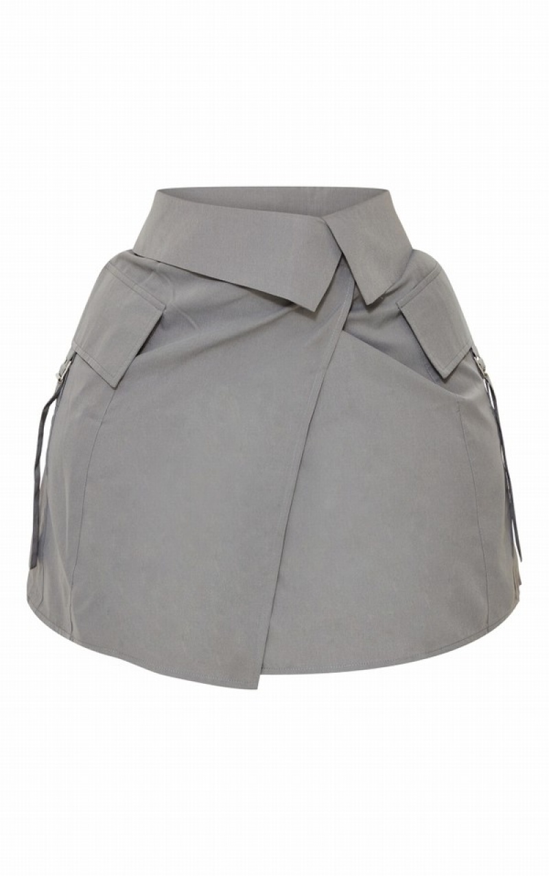 Grey Pretty Little Thing Plus Fold Over Detail Skirts | IHGMKSY-01