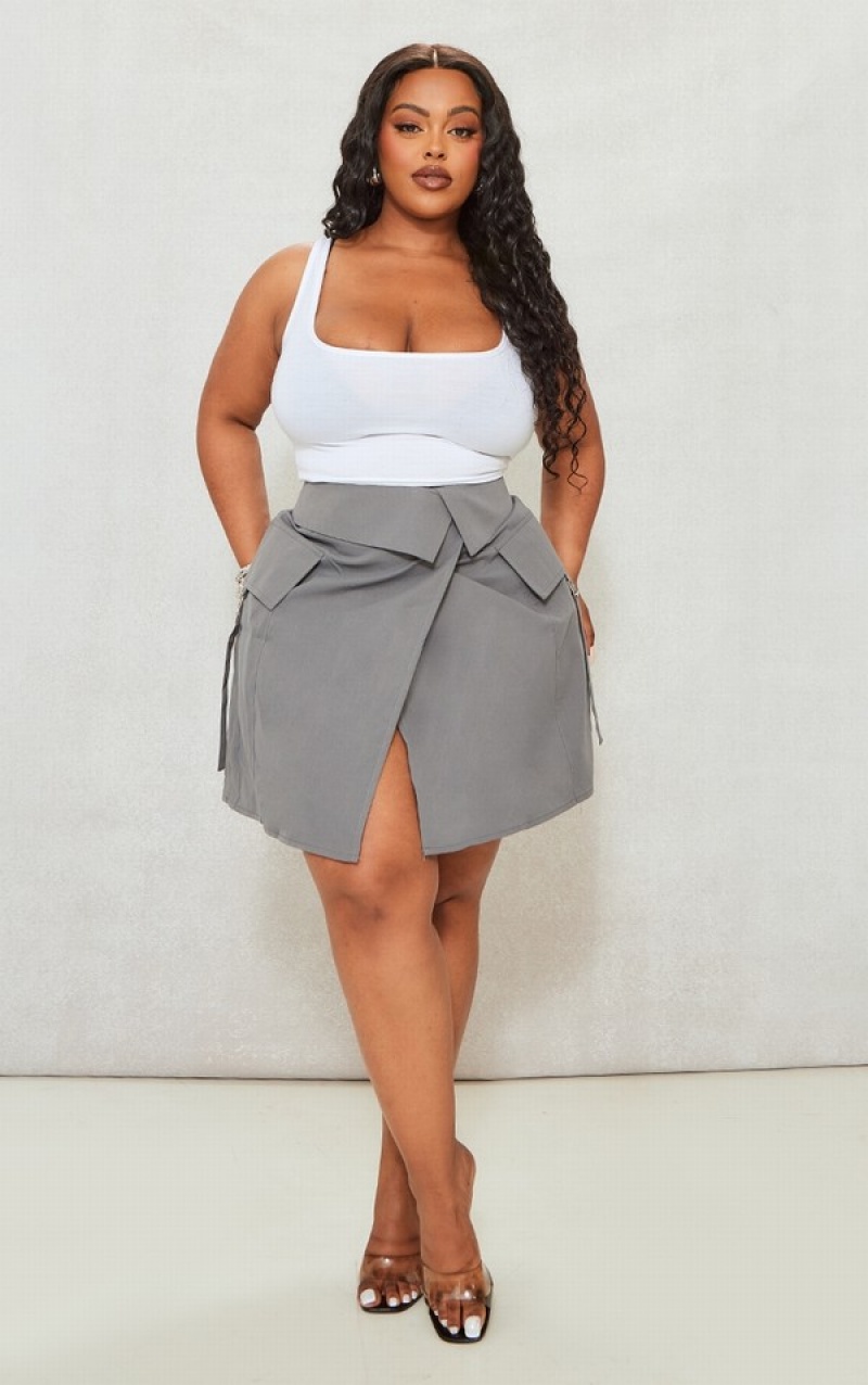 Grey Pretty Little Thing Plus Fold Over Detail Skirts | IHGMKSY-01