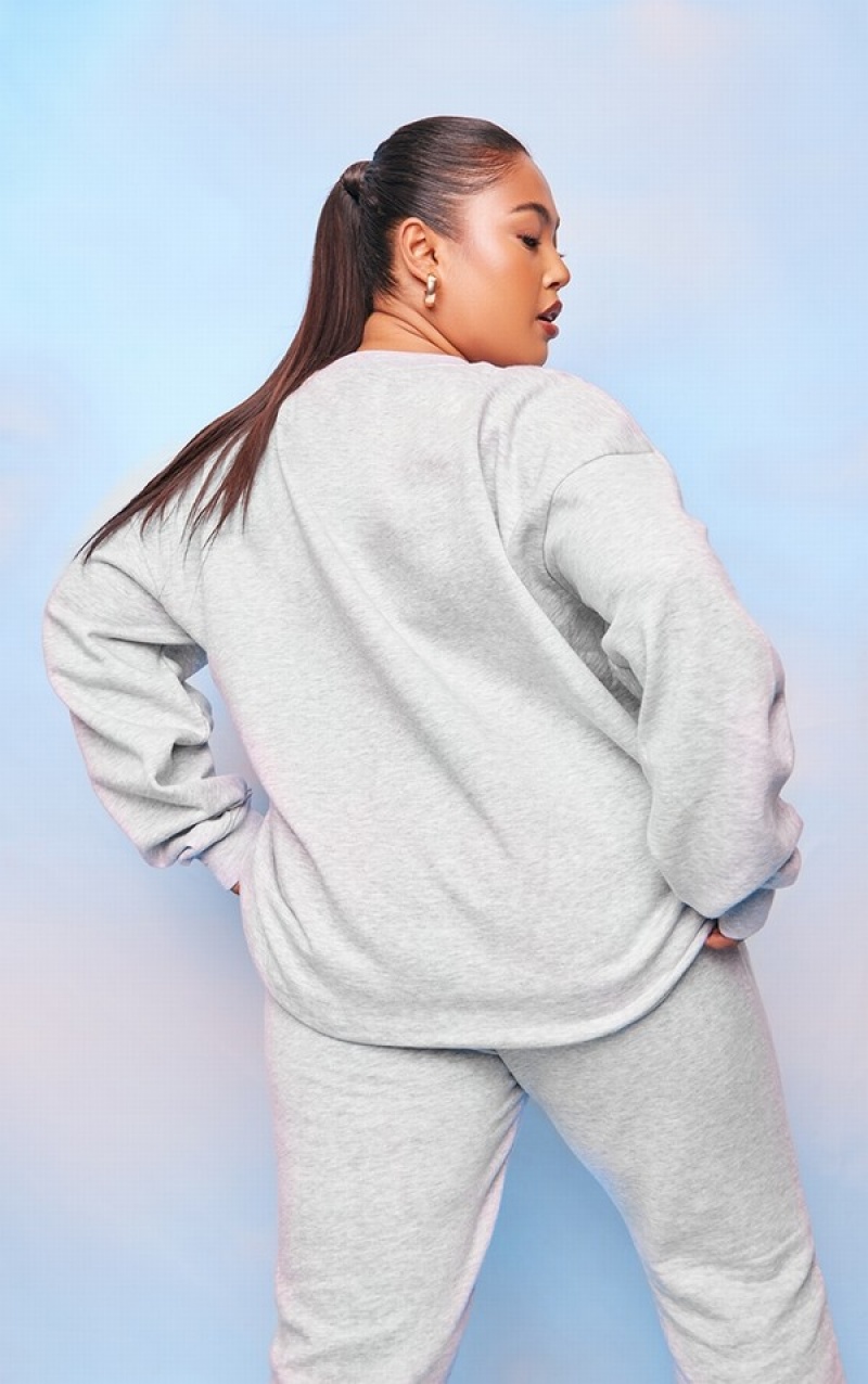 Grey Pretty Little Thing Plus Marl Printed Sweatshirts | AHCOEXW-60