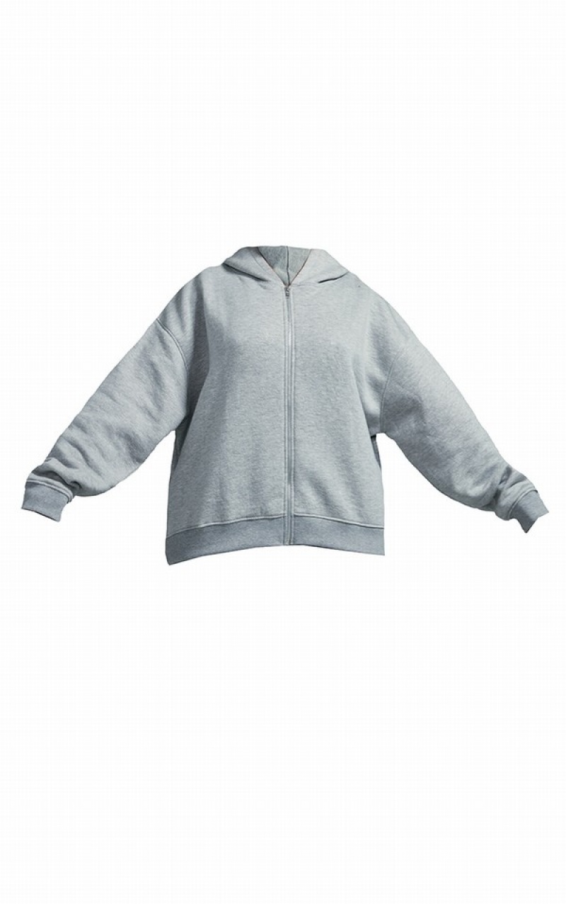 Grey Pretty Little Thing Plus Marl Worldwide Graphic Zip Up Hoodie | FAKHMIE-12