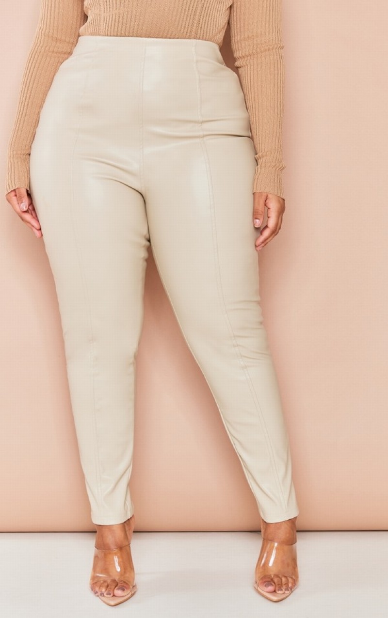 Grey Pretty Little Thing Plus Stone Faux Leather Stretch Leggings | XBERGTV-05