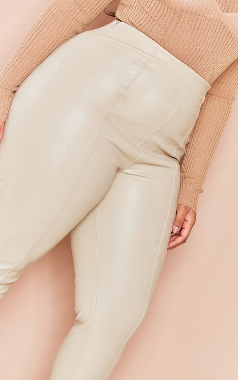 Grey Pretty Little Thing Plus Stone Faux Leather Stretch Leggings | XBERGTV-05