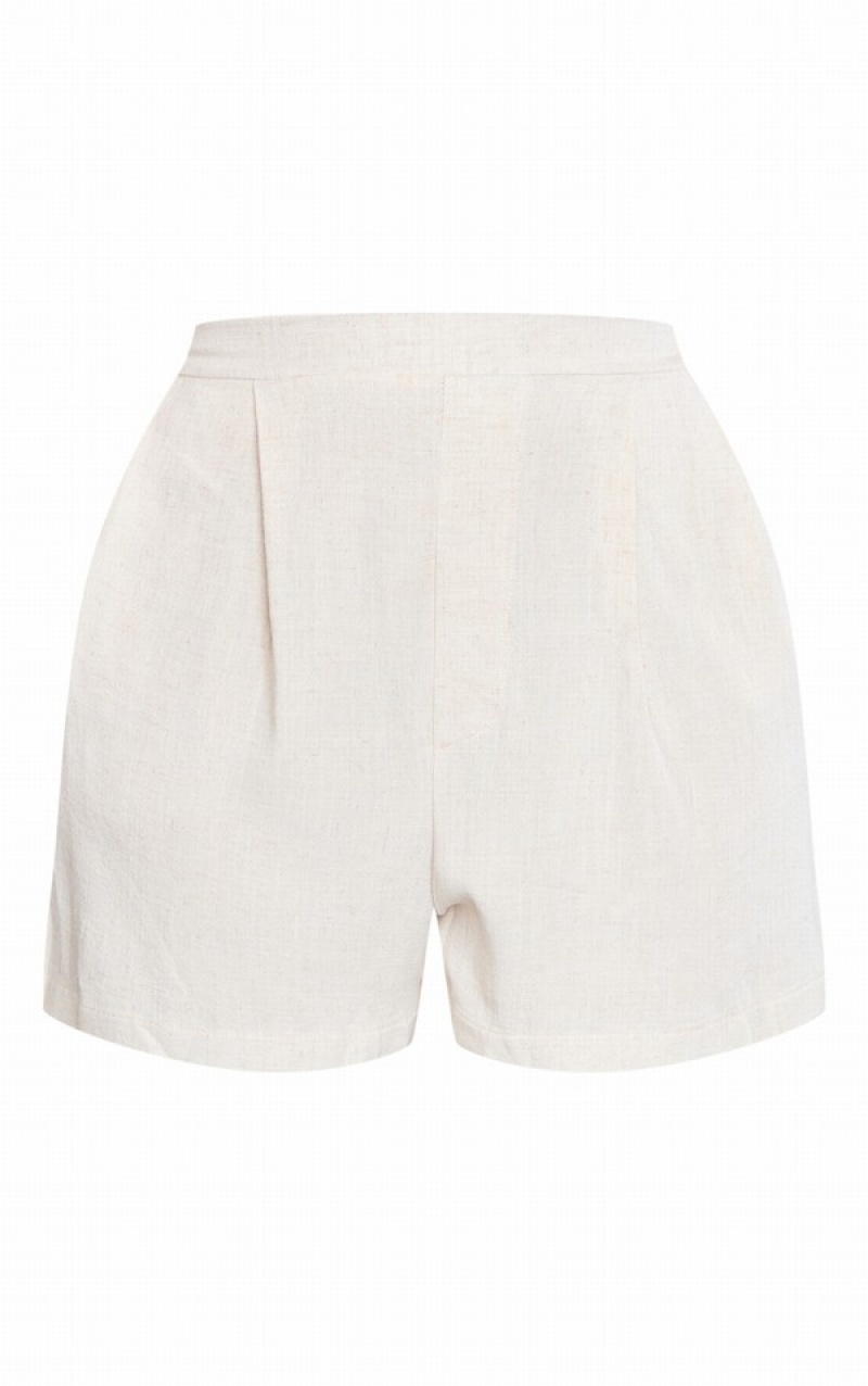 Grey Pretty Little Thing Plus Stone Linen Look Pleat Detail Shorts | RVWLBZN-12