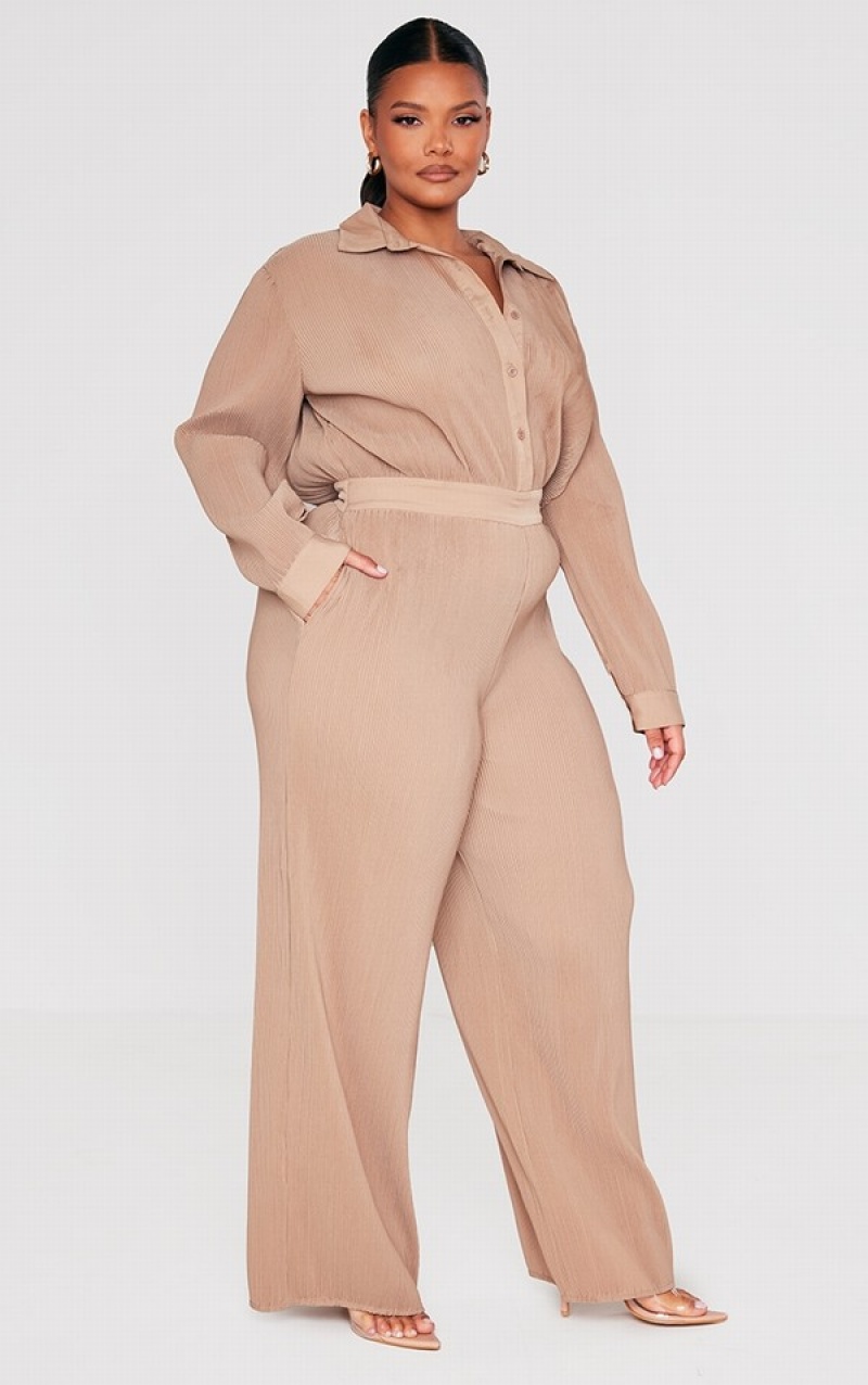 Grey Pretty Little Thing Plus Stone Plisse Jumpsuits | XESYONZ-63