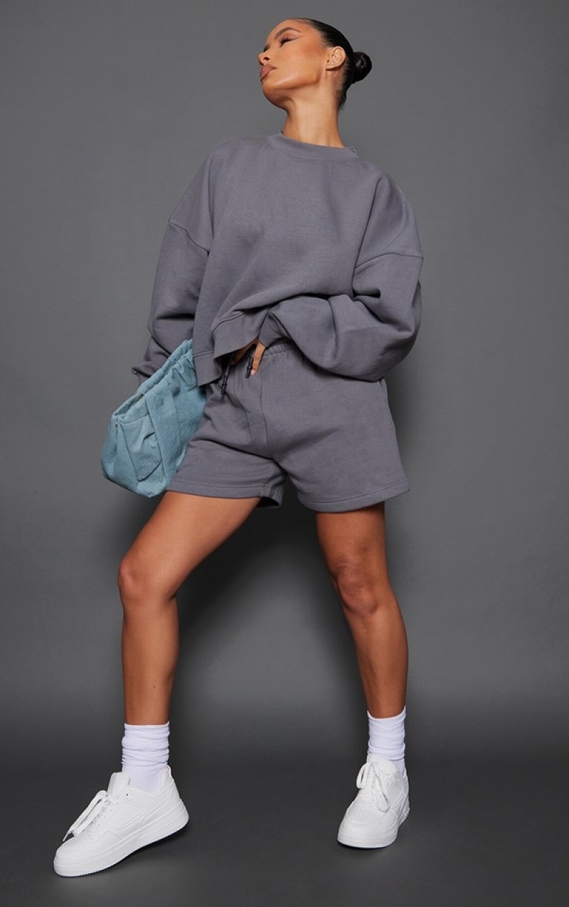 Grey Pretty Little Thing Premium Midnight Oversized Boxy Sweatshirts | CBZAPMX-01