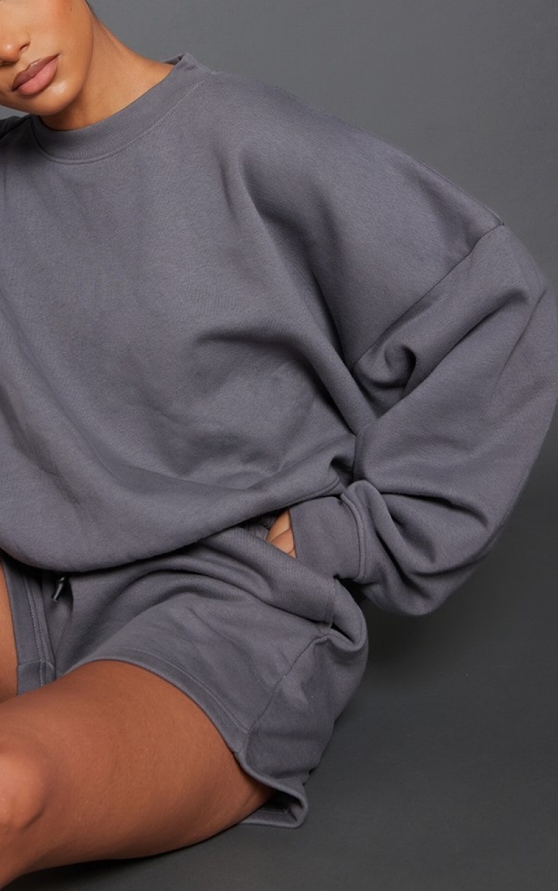 Grey Pretty Little Thing Premium Midnight Oversized Boxy Sweatshirts | CBZAPMX-01