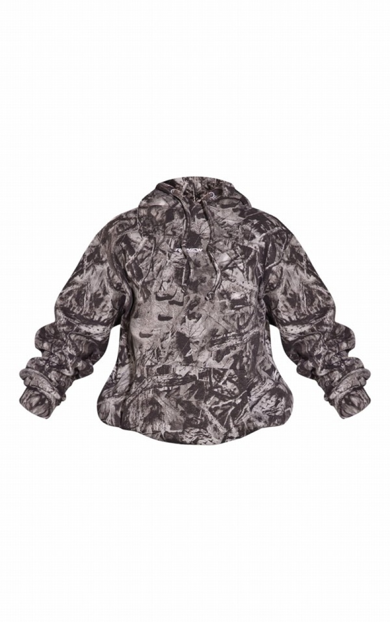 Grey Pretty Little Thing RENEW Abstract Oversized Hoodie | RBCZAEM-14