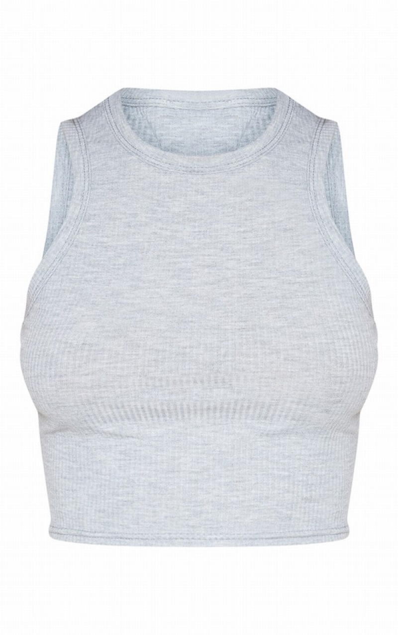 Grey Pretty Little Thing Rib Sleeveless Racer Neck Tanks | GSFVDKN-59