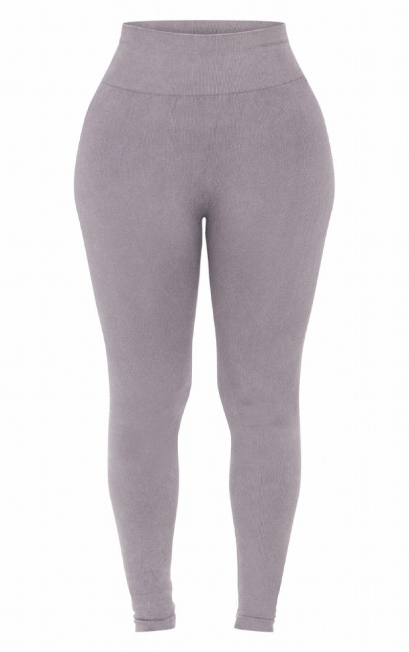 Grey Pretty Little Thing Shape Acid Washnded Panel Deep Waistband Gym Leggings | FNIATDM-41