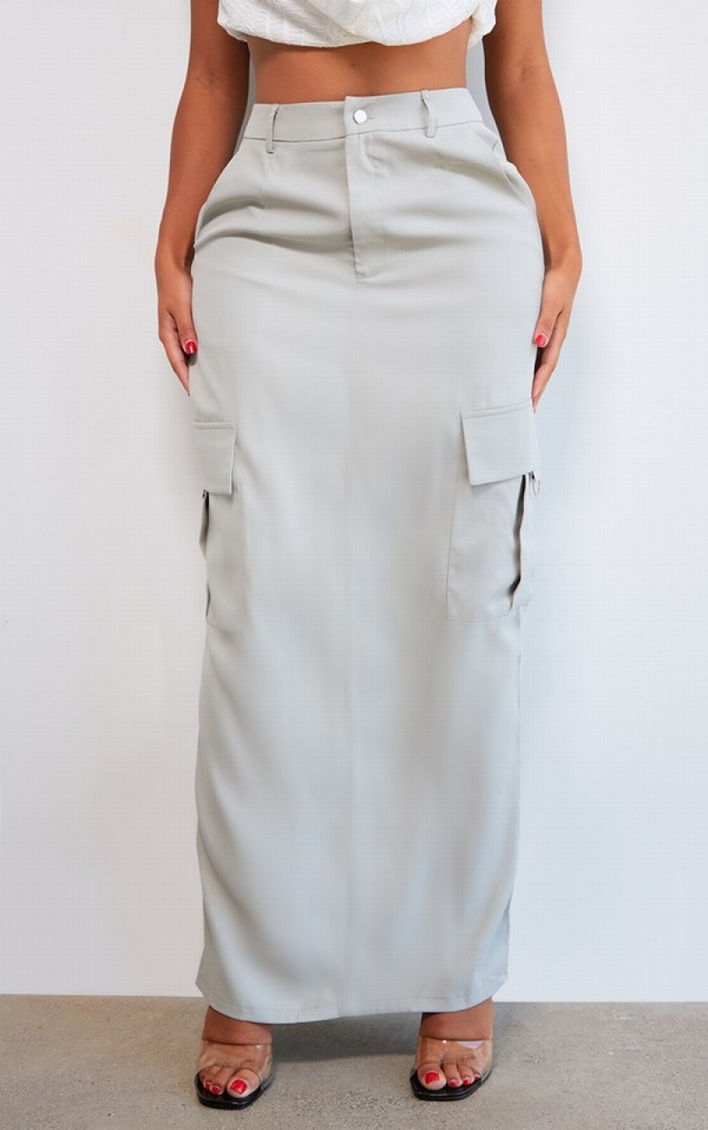 Grey Pretty Little Thing Shape Buckle Detail Cargo Maxi Skirts | YSVIJOA-90