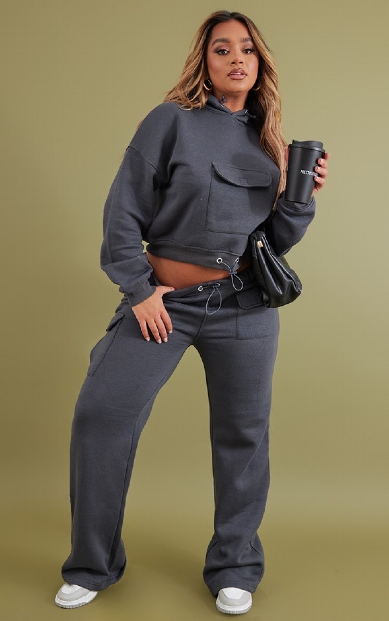 Grey Pretty Little Thing Shape Charcoal Toggle Pocket Detail Wide Leg Sweatpants | KWCONQH-62