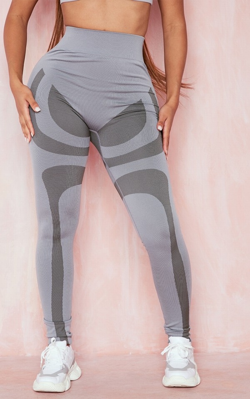 Grey Pretty Little Thing Shape Greynded Contour Detail Gym Leggings | OZBFDNQ-89