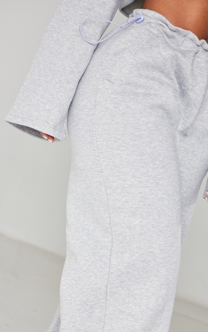 Grey Pretty Little Thing Shape Marl Toggle Waist Detail Wide Leg Sweatpants | DAHOLTI-94