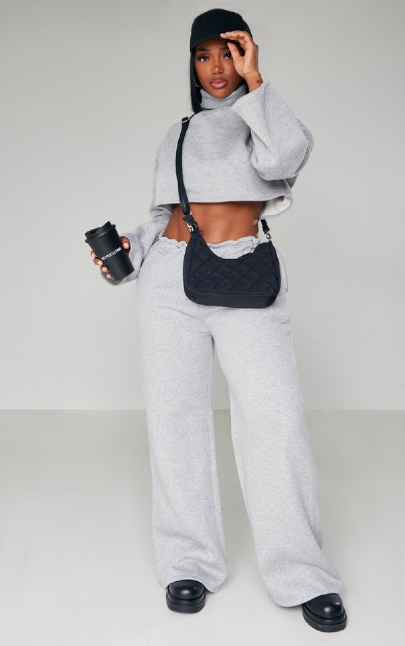 Grey Pretty Little Thing Shape Marl Toggle Waist Detail Wide Leg Sweatpants | DAHOLTI-94