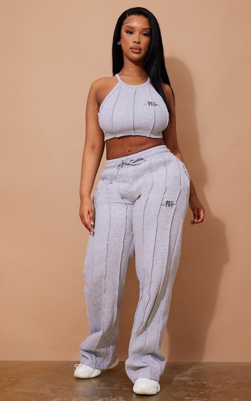 Grey Pretty Little Thing Shape Shape Wide Leg Seam Detail Sweatpants | YGUHZCI-81