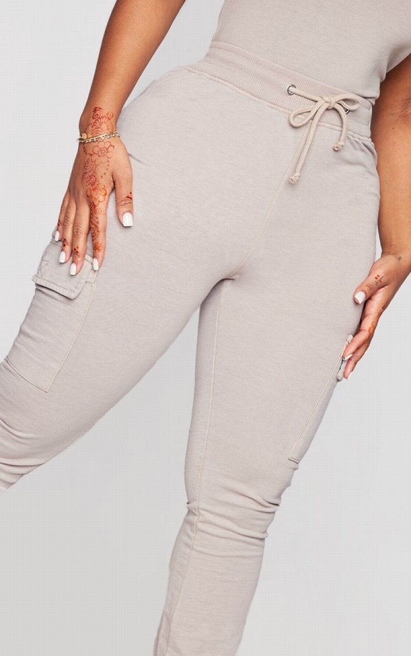 Grey Pretty Little Thing Shape Stone Acid Wash Pocket Detail Straight Leg Sweatpants | JOXWKUS-79