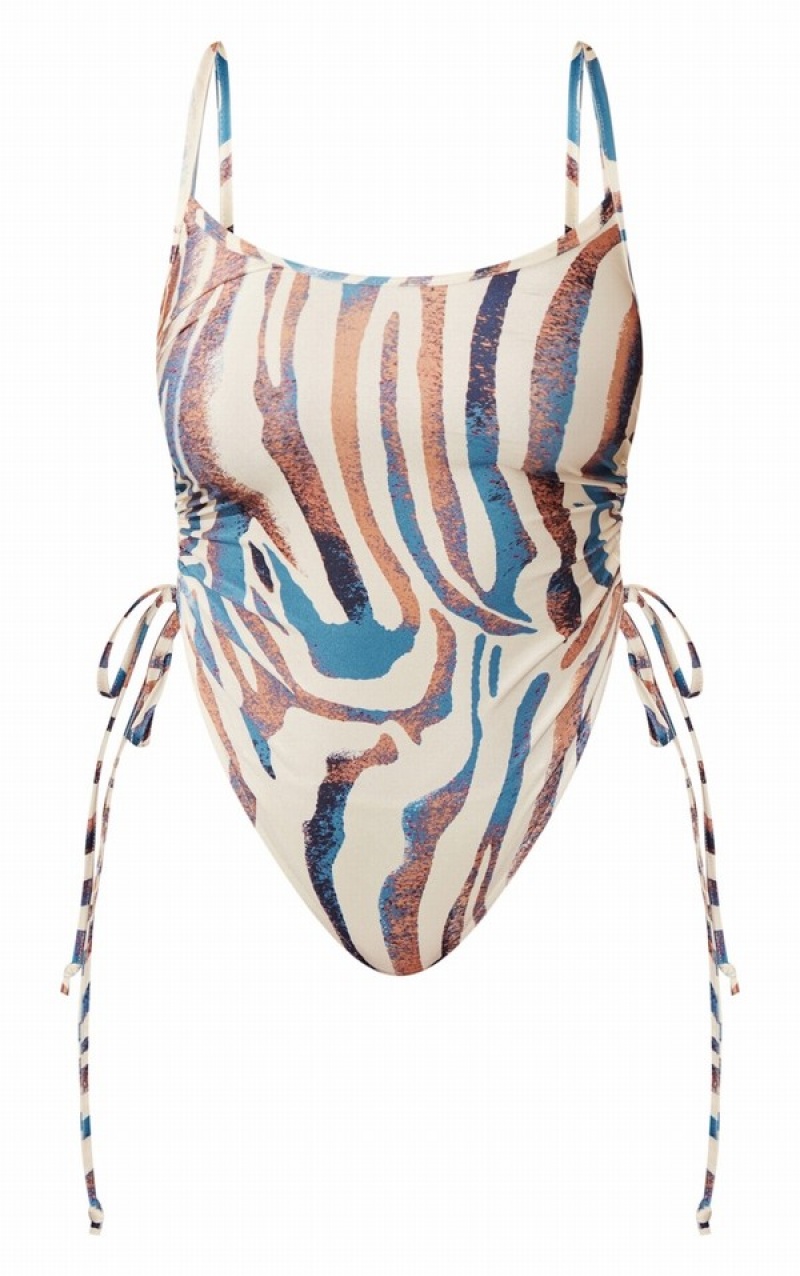 Grey Pretty Little Thing Shape Stone Animal Print Ruched Side High Rise Swimsuits | GZDNISK-36