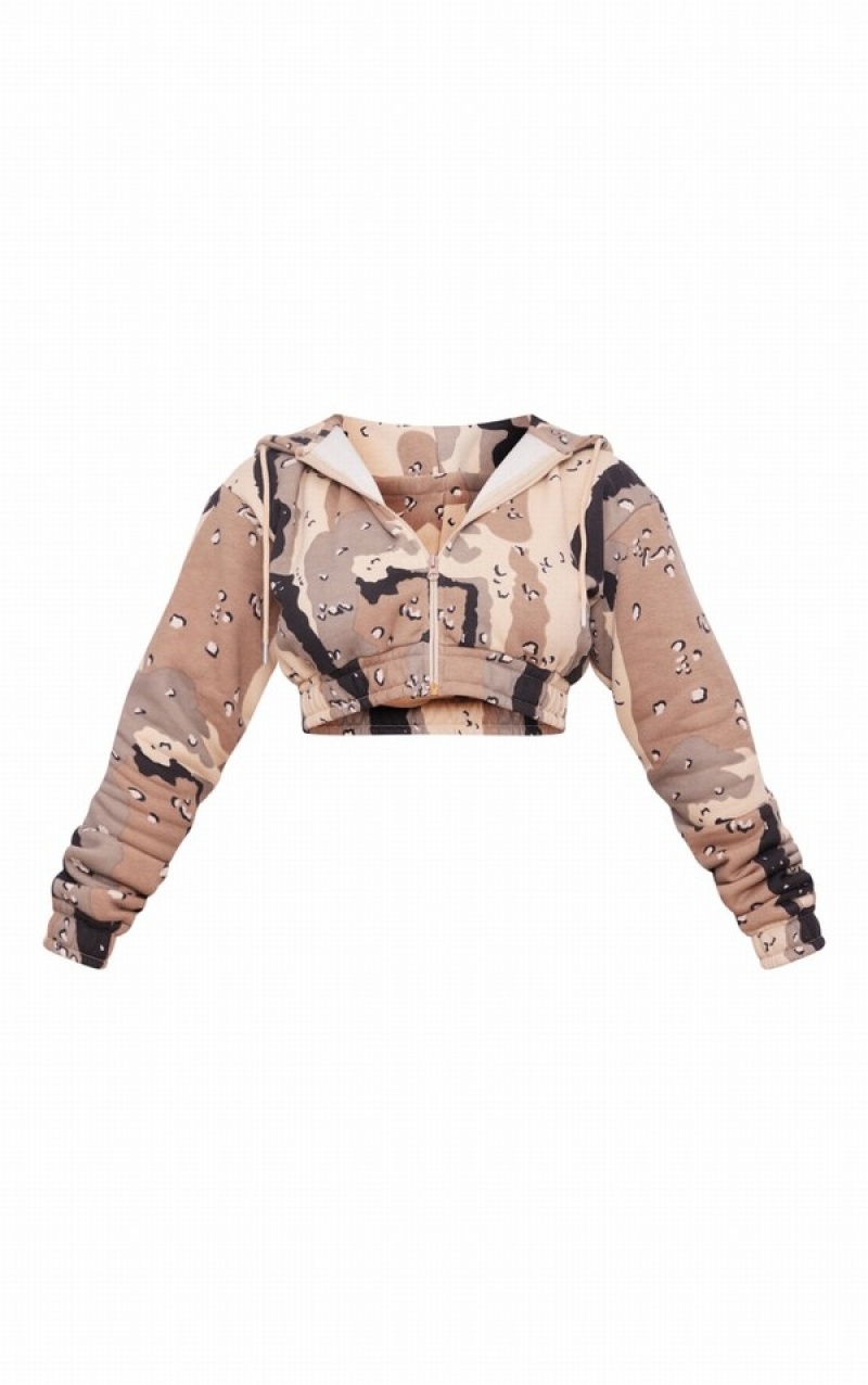 Grey Pretty Little Thing Shape Stone Cropped Camo Hoodie | KXDNSRE-42