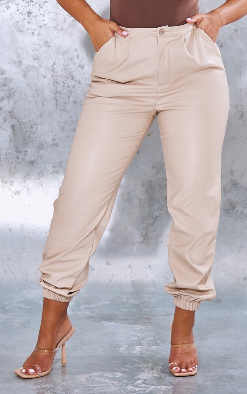 Grey Pretty Little Thing Shape Stone Faux Leather Cuffed Sweatpants | NHTKOGV-15