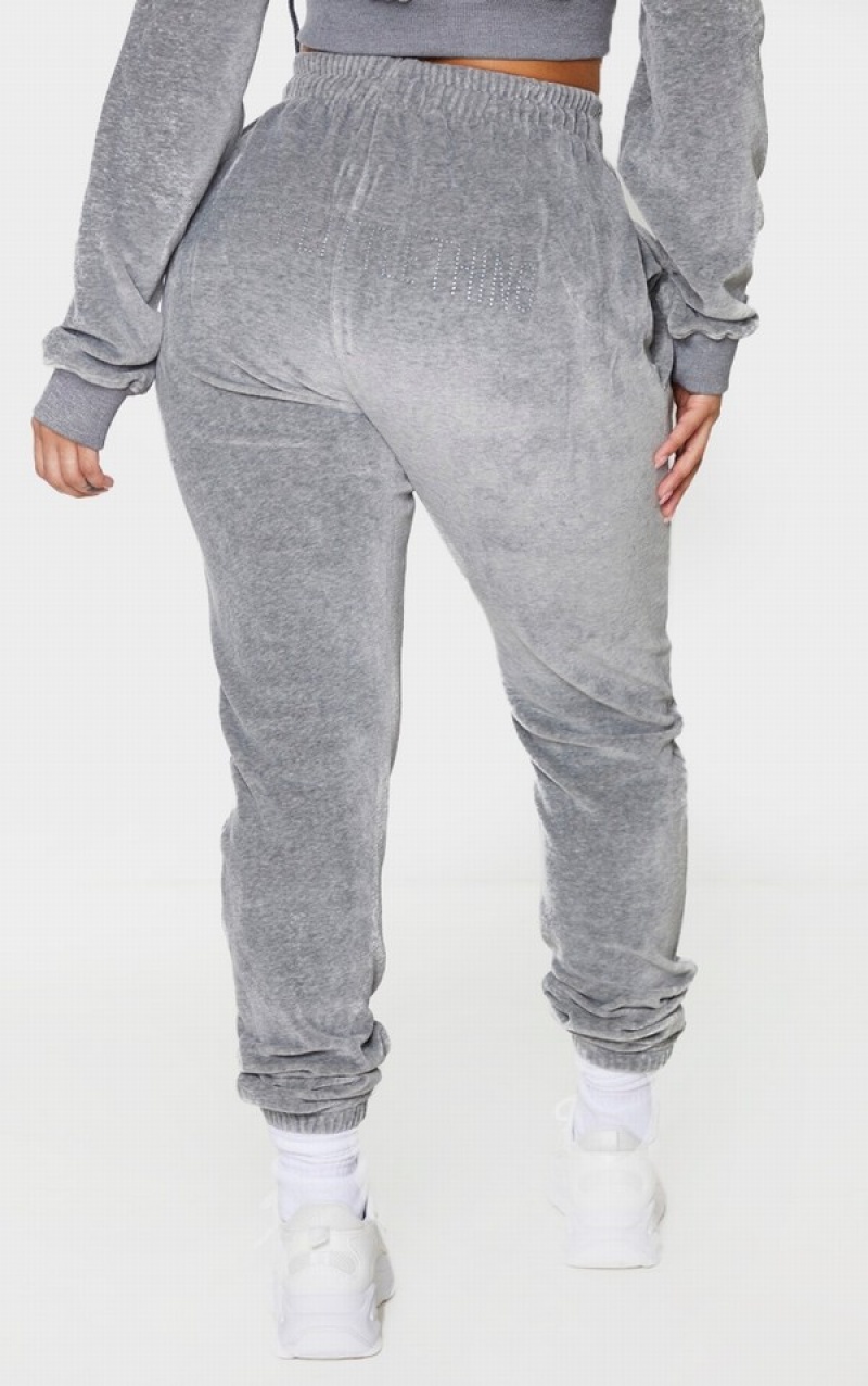 Grey Pretty Little Thing Shape Velour Skinny Sweatpants | VGNOLYU-72