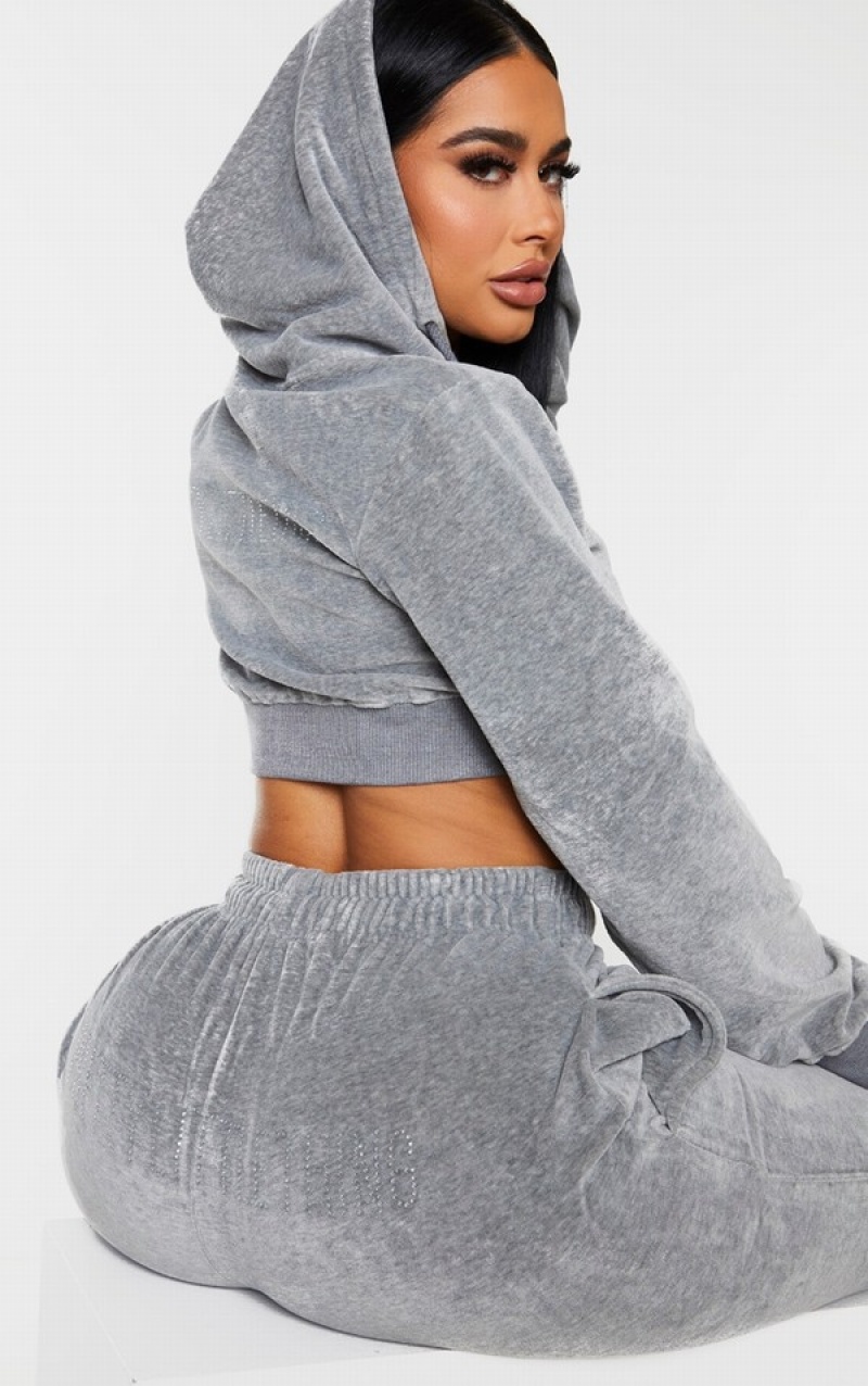 Grey Pretty Little Thing Shape Velour Skinny Sweatpants | VGNOLYU-72