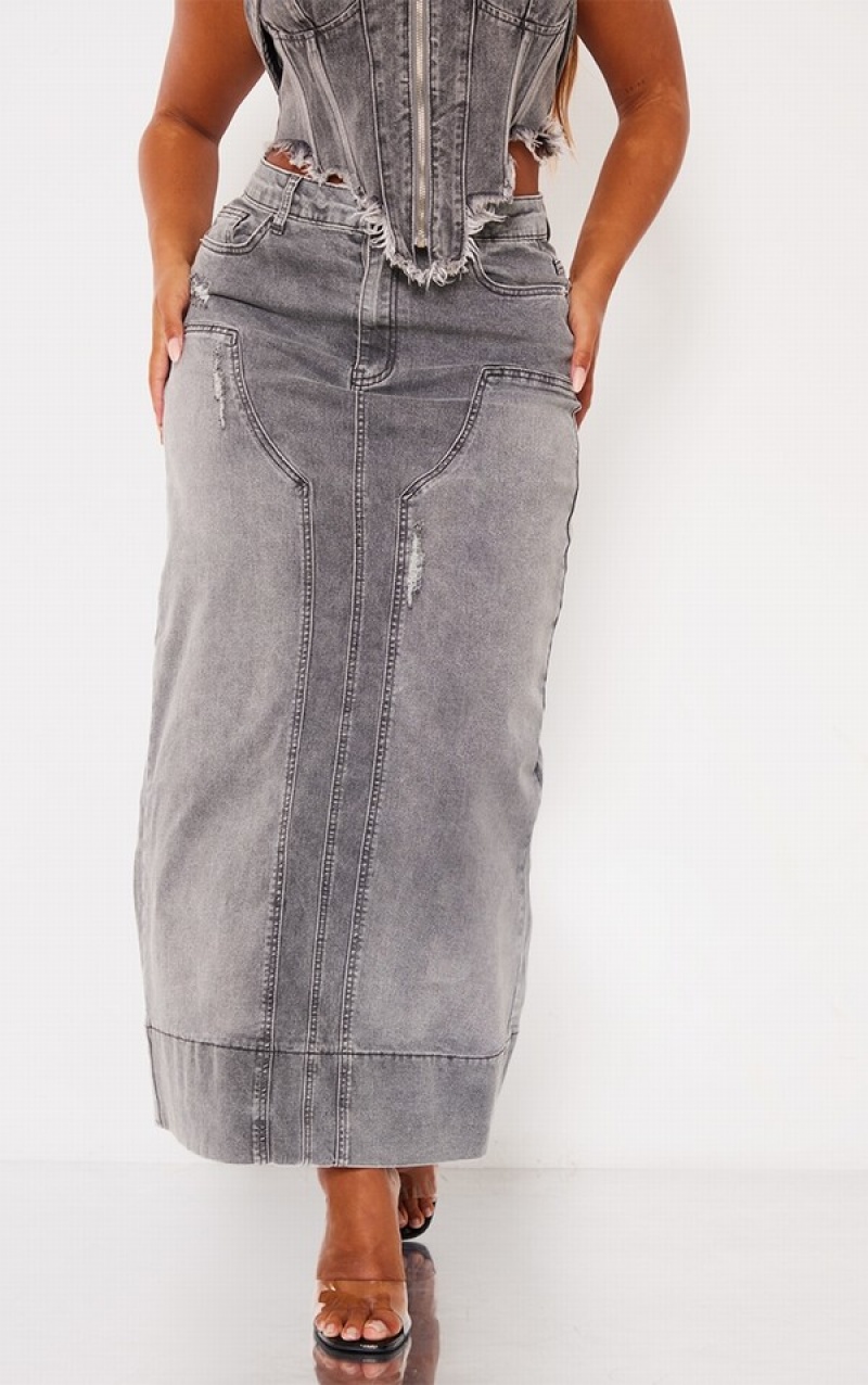 Grey Pretty Little Thing Shape Washed Maxi Skirts | VKPERGX-18