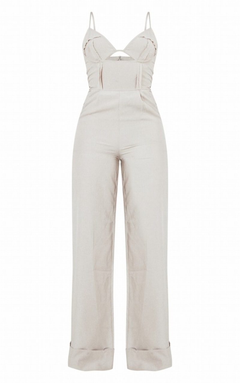 Grey Pretty Little Thing Stone Frayed Edge UnderwiStrappy Jumpsuits | RIACZUY-51