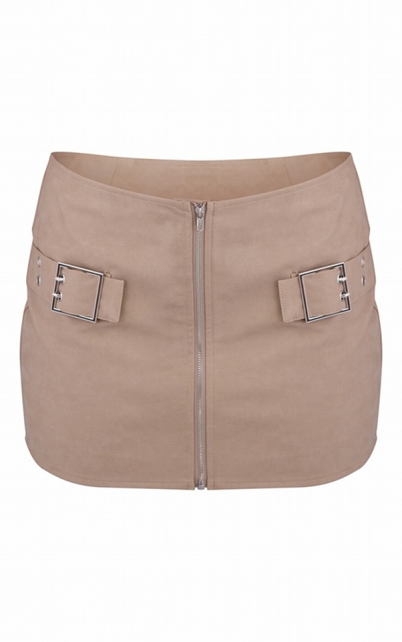 Grey Pretty Little Thing Stone PU Buckle Strap Detail Low Rise Micro Skirts | TDOUPLJ-32