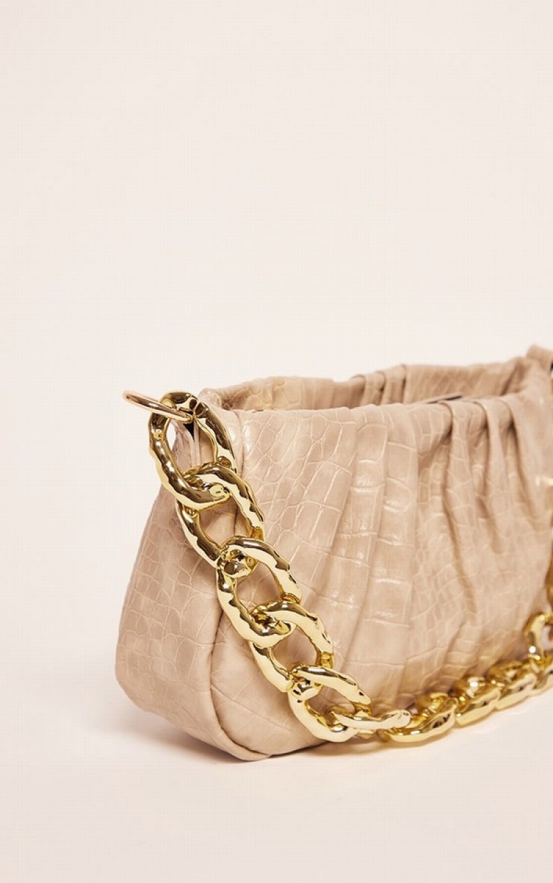 Grey Pretty Little Thing Stone PU Croc Chain Shoulder Bags | AIZYRPF-86