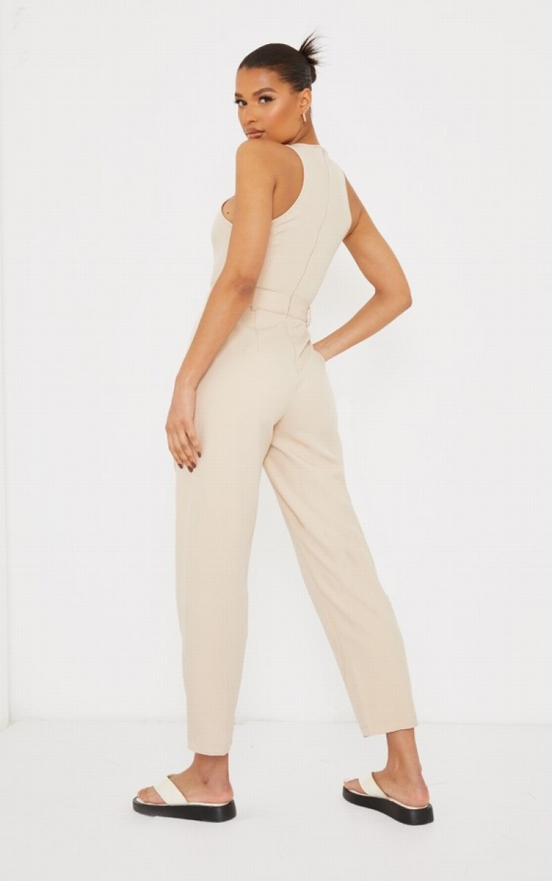 Grey Pretty Little Thing Stone Racer Back Pocket Detail Jumpsuits | ZYWRMDQ-36