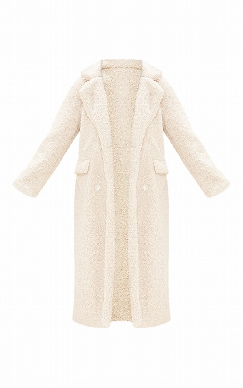 Grey Pretty Little Thing Tall Stone Longline Borg Coats | NPJRDCY-28