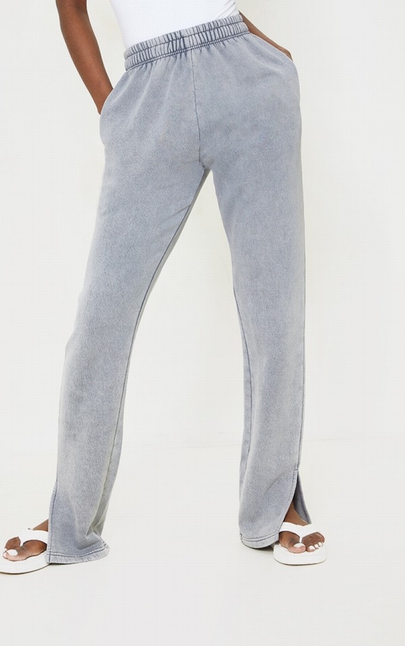 Grey Pretty Little Thing Tall Washed Split Hem Sweatpants | ABZGVTH-26