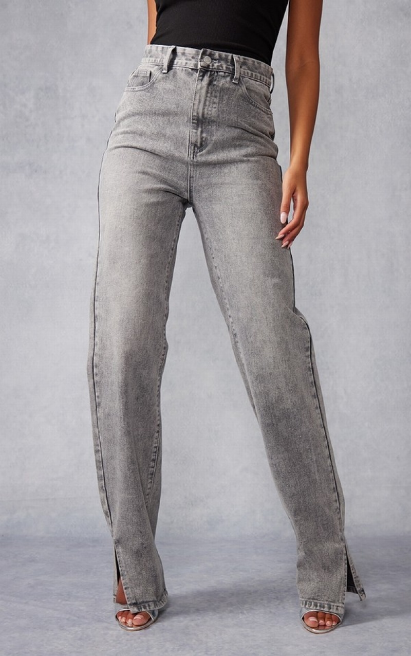 Grey Pretty Little Thing Tall Washed Split Hem Jeans | TRJAWKH-18