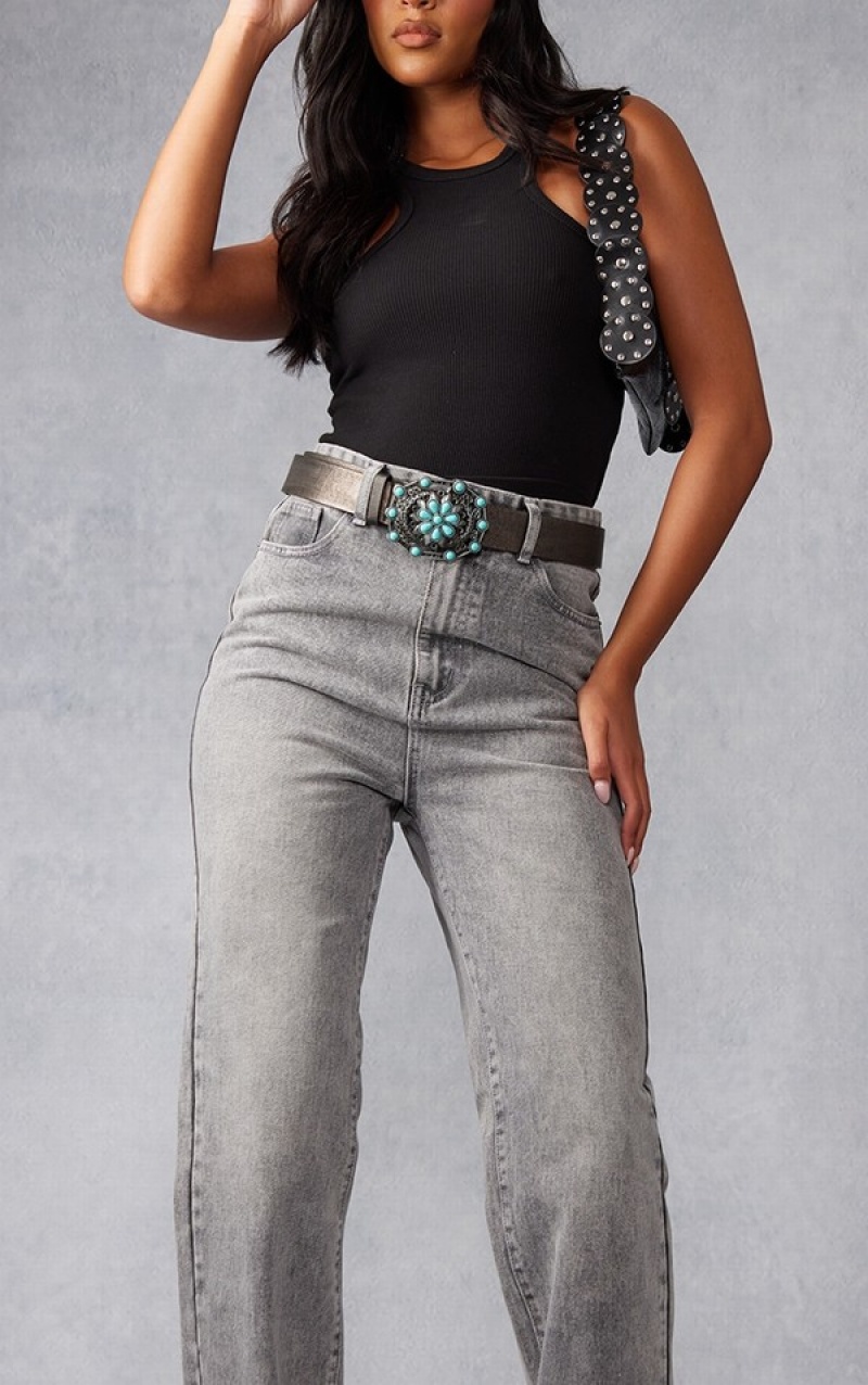 Grey Pretty Little Thing Tall Washed Split Hem Jeans | TRJAWKH-18