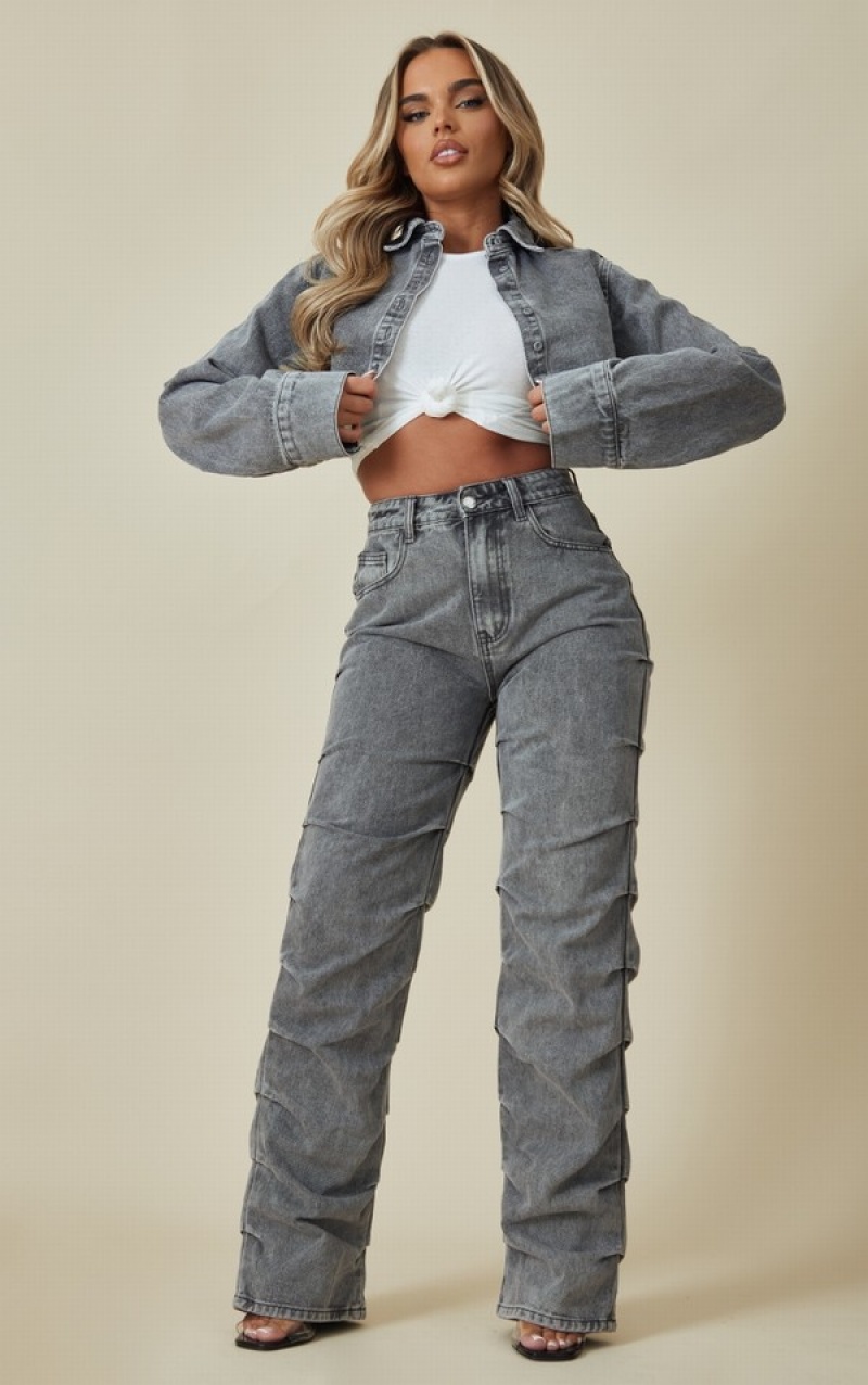 Grey Pretty Little Thing Washed Cropped Shirts | LEMXFUP-03