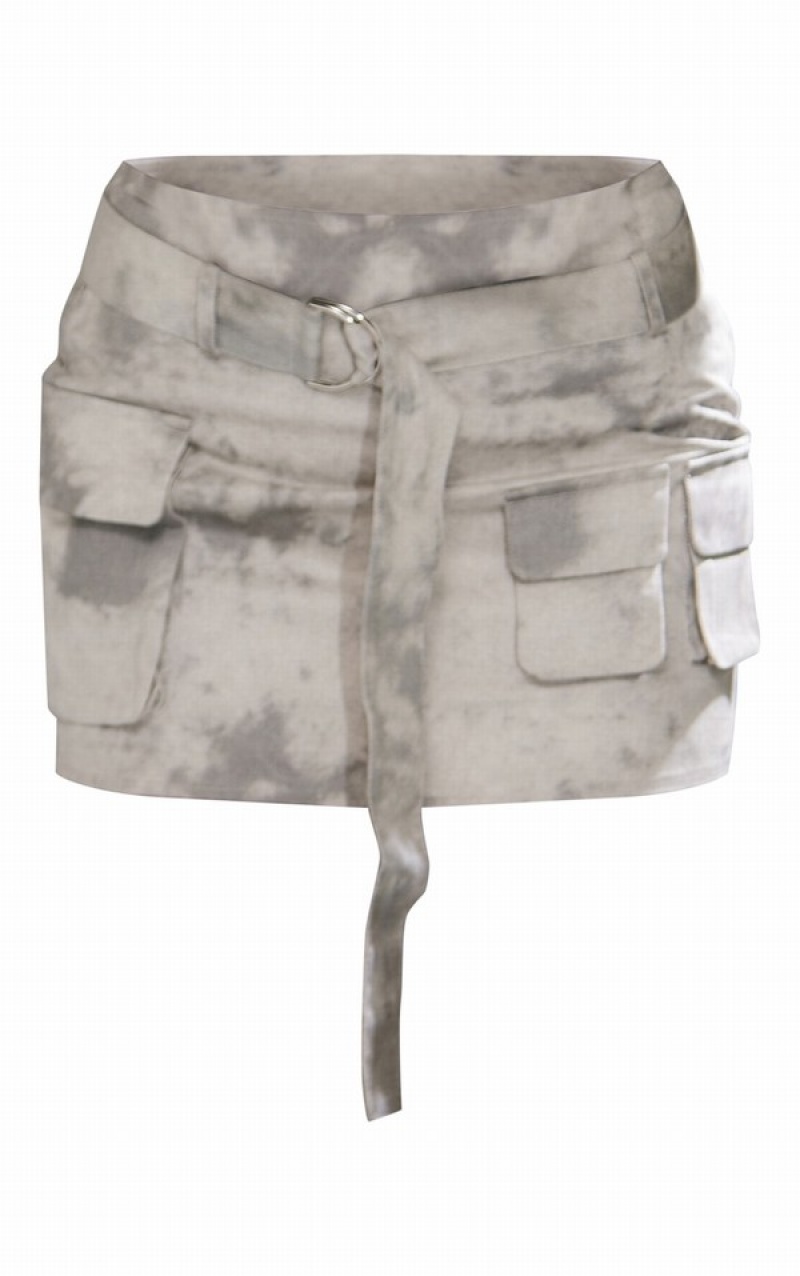 Grey Pretty Little Thing Washed Twill Cargo Micro Skirts | KHCNXDR-13