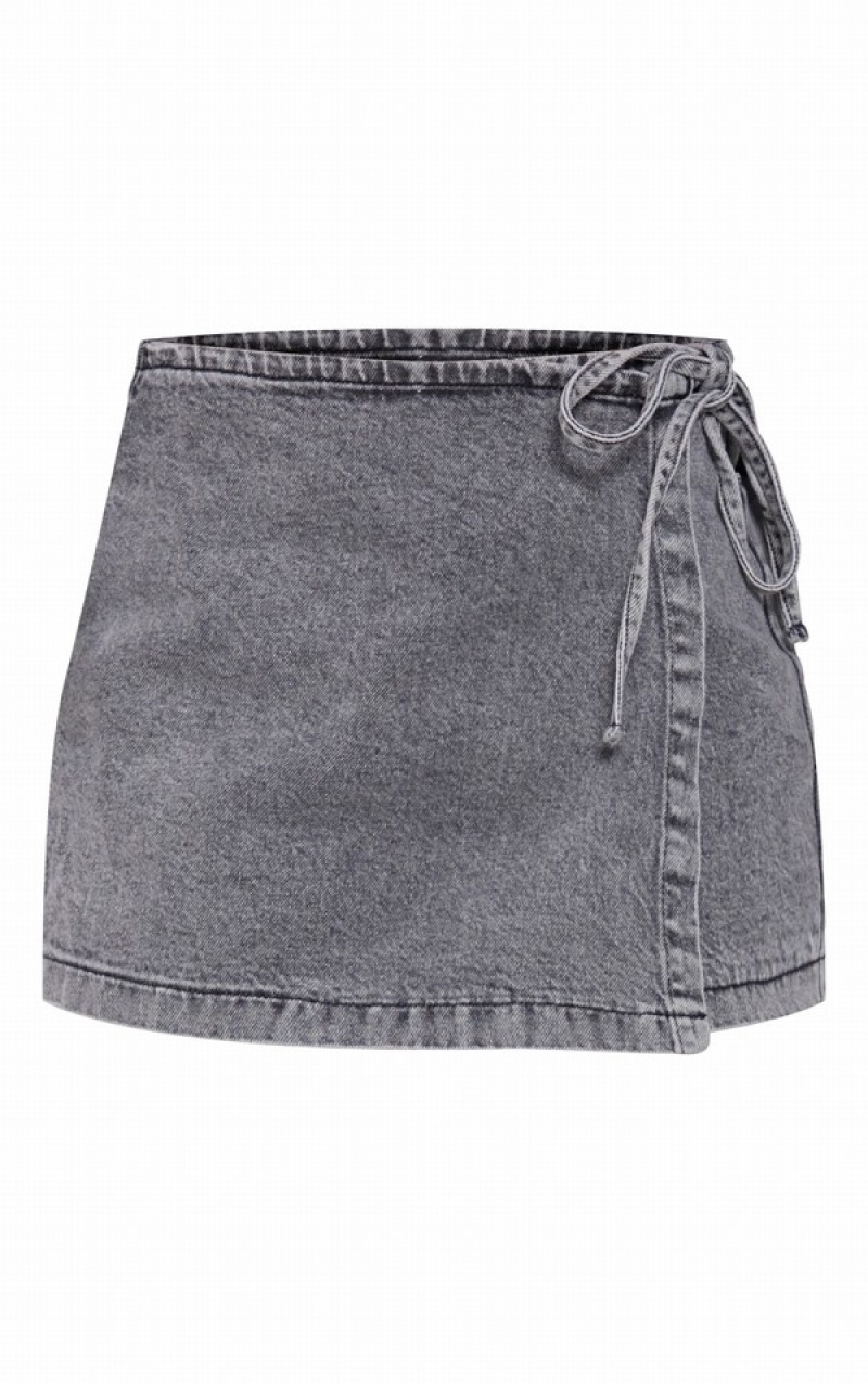 Grey Pretty Little Thing Washed Wrap Detail Shorts | VZRQIWJ-39