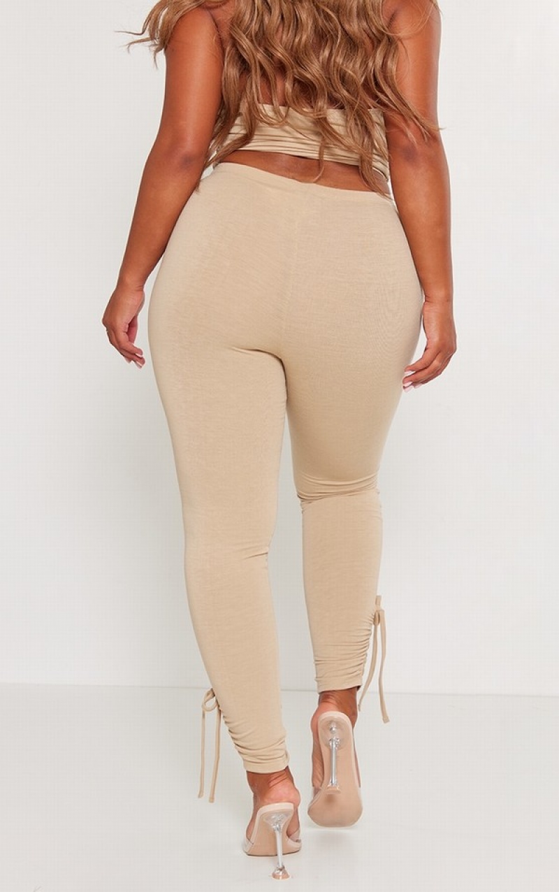 Grey / Brown Pretty Little Thing Shape Taupe Contour Jersey Ruched Cuff Leggings | EXQNCAV-65