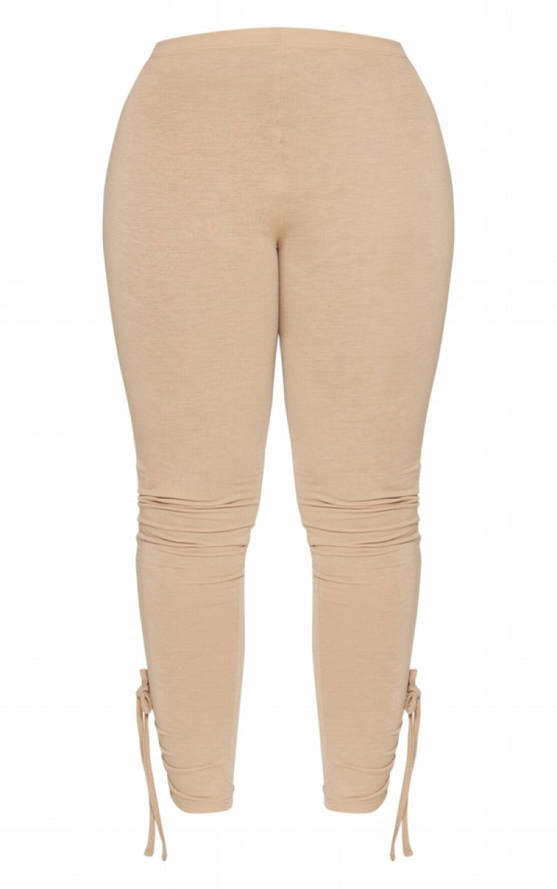 Grey / Brown Pretty Little Thing Shape Taupe Contour Jersey Ruched Cuff Leggings | EXQNCAV-65