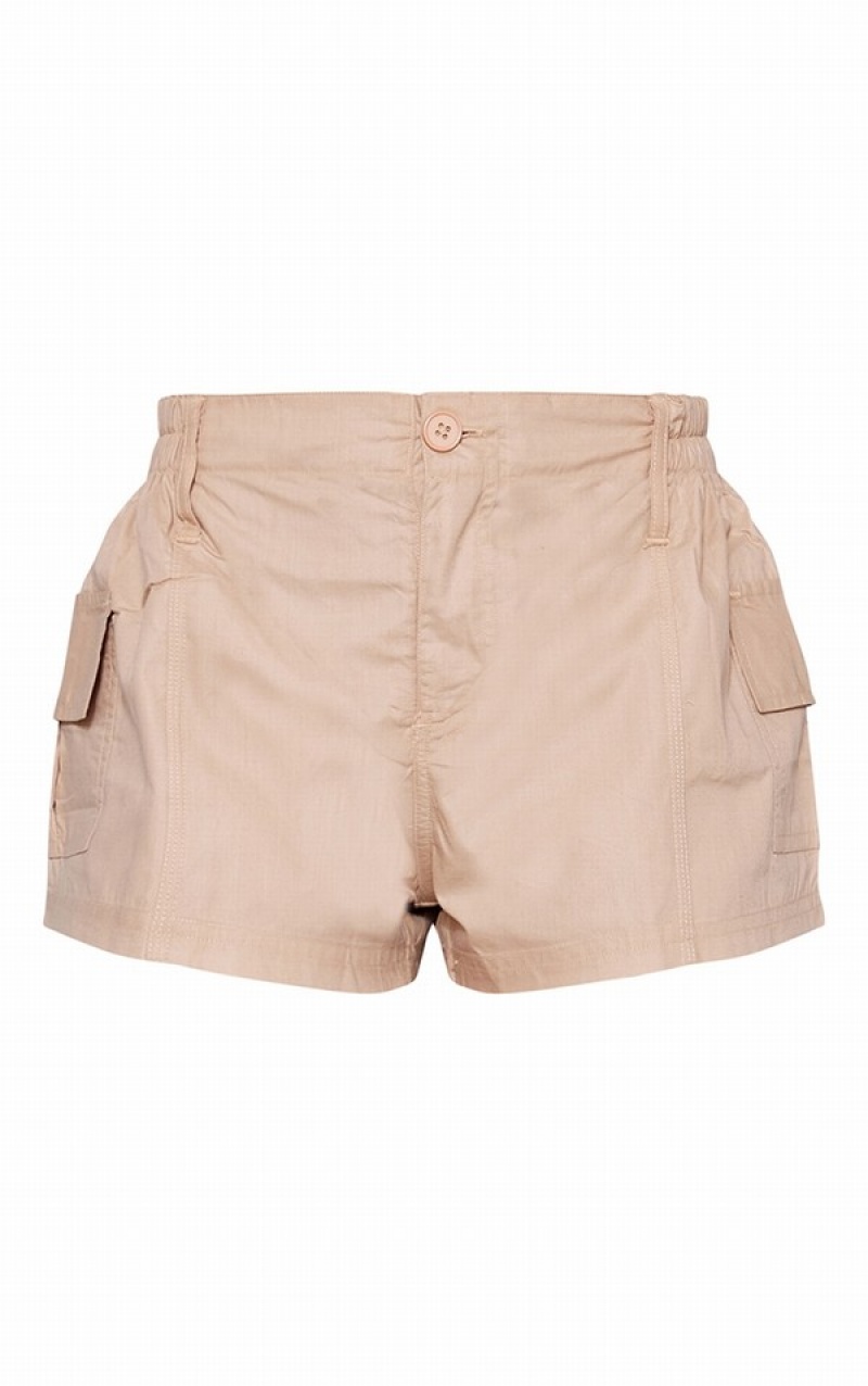 Grey / Brown Pretty Little Thing Taupe Lightweight Low Rise Cargo Shorts | IRCHTKL-16