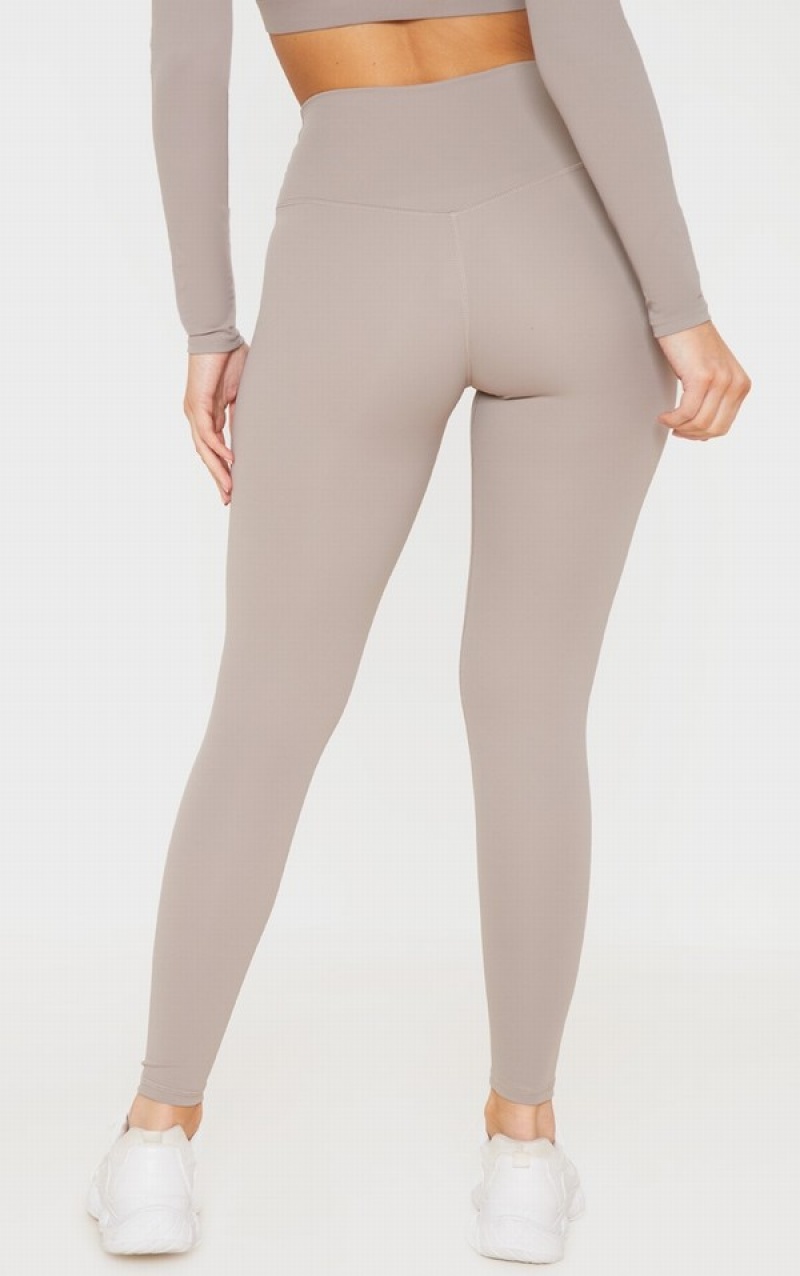 Grey / Brown Pretty Little Thing Taupe Sculpt High Waist Gym Leggings | JUXDLEW-09