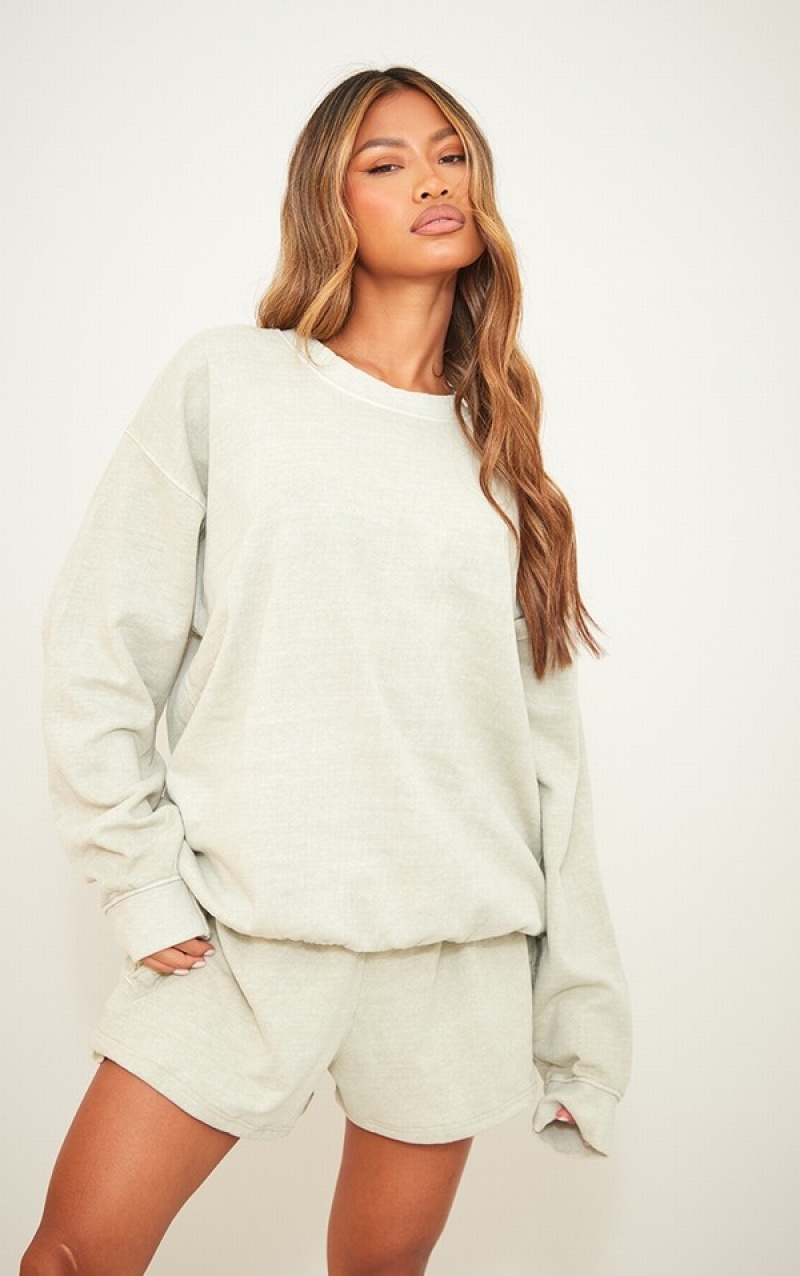 Grey / Brown Pretty Little Thing Taupe Washed Oversized Sweatshirts | XWVUTOF-21