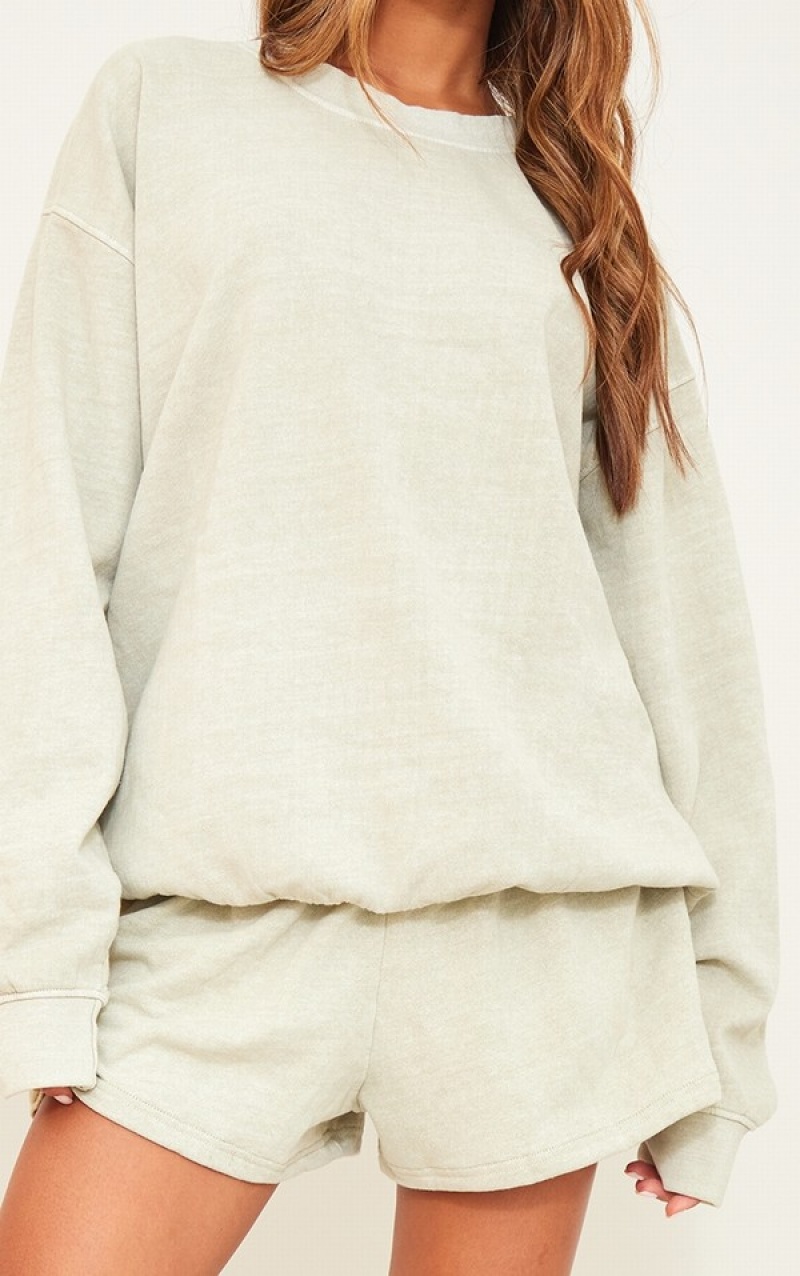 Grey / Brown Pretty Little Thing Taupe Washed Oversized Sweatshirts | XWVUTOF-21